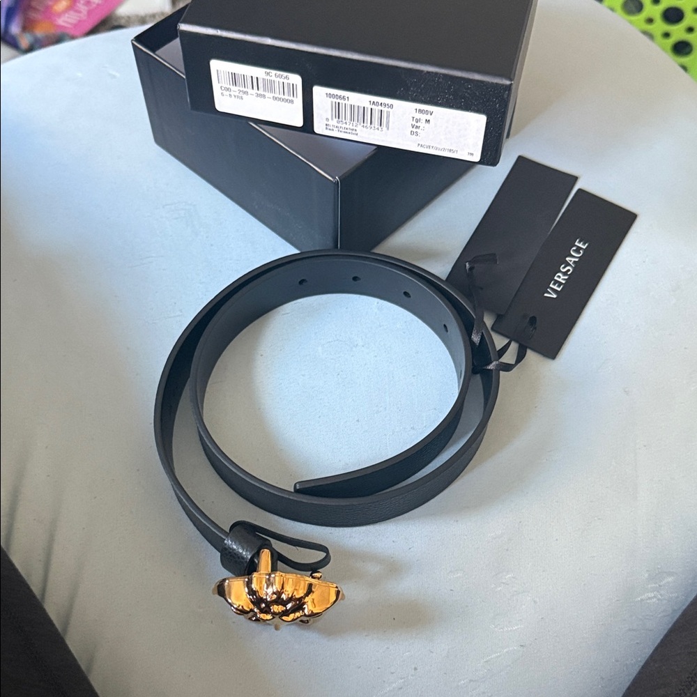 Versace Kids  Belt with Gold Medusa Buckle